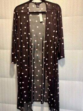 Nel + Lo Black & Pink Polka Dot Sheer Swim Coverup Layering Piece.